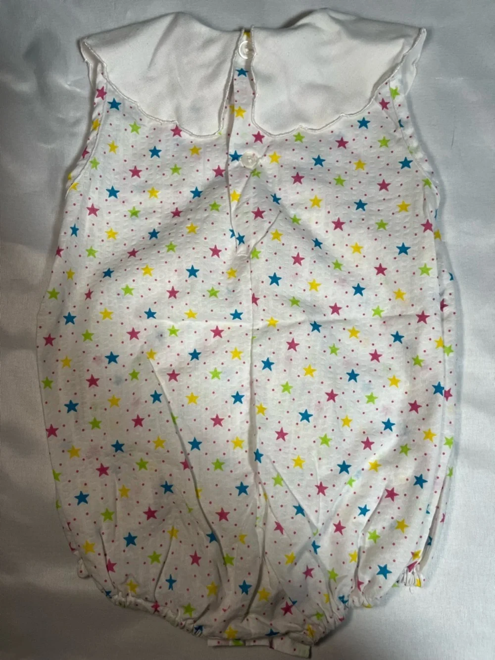 Vintage Dainty Delights Smocked Star Bubble Romper 12M Colorful Baby Girl‎